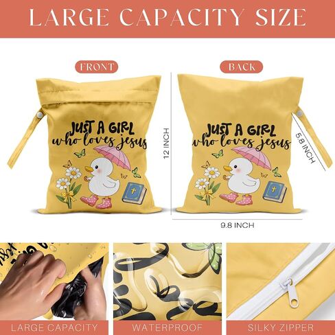 4 Pack Cute Wet Bag Waterproof Washable Reusable Wet Dry Bag for Swimsuit Clothes Cloth Diaper Travel Beach Pool Yoga Gym Toiletries Travel Beach Essentials, Bow Animal Goose Decor Lovers Gift in Kuwait