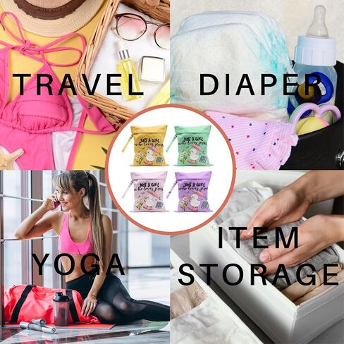4 Pack Cute Wet Bag Waterproof Washable Reusable Wet Dry Bag for Swimsuit Clothes Cloth Diaper Travel Beach Pool Yoga Gym Toiletries Travel Beach Essentials, Bow Animal Goose Decor Lovers Gift in Kuwait