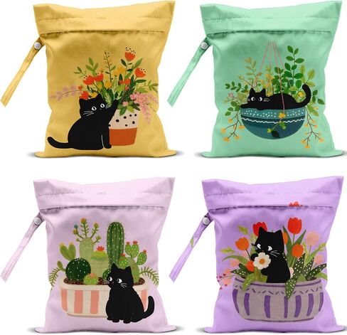 4 Pack Cute Wet Bag Waterproof Washable Reusable Wet Dry Bag for Swimsuit Clothes Cloth Diaper Travel Beach Pool Yoga Gym Toiletries Travel Beach Essentials, Bow Animal Goose Decor Lovers Gift in Kuwait