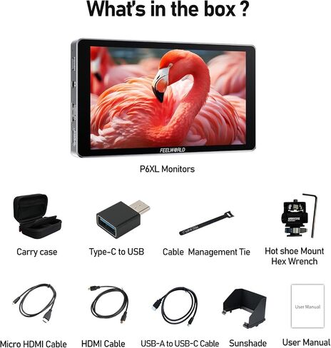 Feelworld P6XL 6inch تعمل بشاشة تعمل باللمس المدمجة 3000 مللي أمبير في الساعة 1920 * 1080 4K HDMI Camera Field Monter in Saudi Arabia