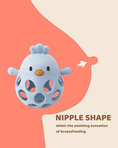 2-in-1 Baby Teething Rattle Toy, Sensory Grasping Teether for Infants 3-12 Months, 100% Food-Grade Silicone, Easy to Hold, Soothing & Developmental, BPA Free in Kuwait