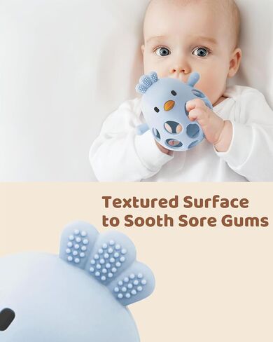 2-in-1 Baby Teething Rattle Toy, Sensory Grasping Teether for Infants 3-12 Months, 100% Food-Grade Silicone, Easy to Hold, Soothing & Developmental, BPA Free in Kuwait