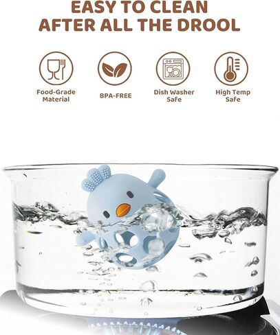 2-in-1 Baby Teething Rattle Toy, Sensory Grasping Teether for Infants 3-12 Months, 100% Food-Grade Silicone, Easy to Hold, Soothing & Developmental, BPA Free in Kuwait