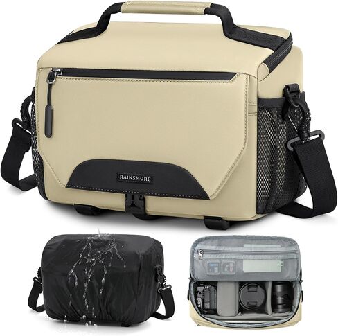 حقيبة كاميرا Rainsmore ، حقيبة كاميرا صغيرة DSLR/SLR/Mirrorless Camera Camer Camera Case مع حامل ترايبود وغطاء أمطار أكياس كاميرا مضغوطة للمصورين كل يوم أكياس الكتف والأسود in Kuwait