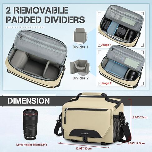 حقيبة كاميرا Rainsmore ، حقيبة كاميرا صغيرة DSLR/SLR/Mirrorless Camera Camer Camera Case مع حامل ترايبود وغطاء أمطار أكياس كاميرا مضغوطة للمصورين كل يوم أكياس الكتف والأسود in Kuwait