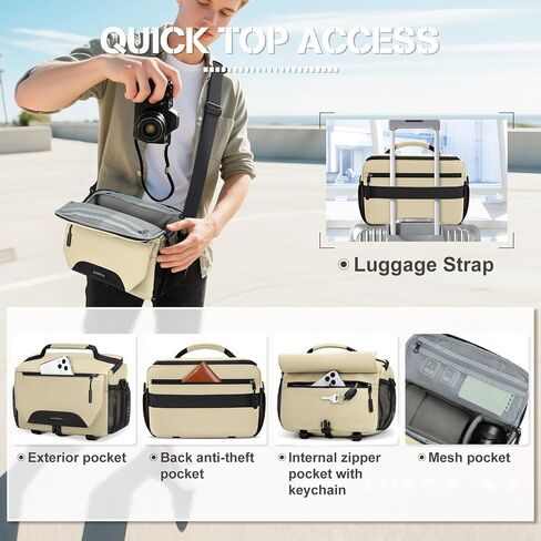 حقيبة كاميرا Rainsmore ، حقيبة كاميرا صغيرة DSLR/SLR/Mirrorless Camera Camer Camera Case مع حامل ترايبود وغطاء أمطار أكياس كاميرا مضغوطة للمصورين كل يوم أكياس الكتف والأسود in Kuwait
