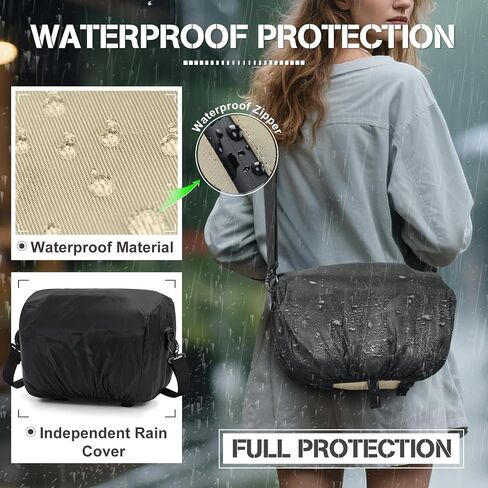 حقيبة كاميرا Rainsmore ، حقيبة كاميرا صغيرة DSLR/SLR/Mirrorless Camera Camer Camera Case مع حامل ترايبود وغطاء أمطار أكياس كاميرا مضغوطة للمصورين كل يوم أكياس الكتف والأسود in Kuwait