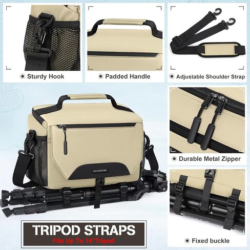 حقيبة كاميرا Rainsmore ، حقيبة كاميرا صغيرة DSLR/SLR/Mirrorless Camera Camer Camera Case مع حامل ترايبود وغطاء أمطار أكياس كاميرا مضغوطة للمصورين كل يوم أكياس الكتف والأسود in Kuwait