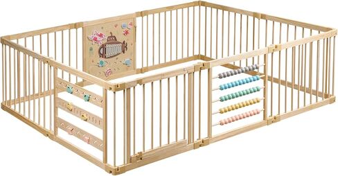 Playden Playpen كبير جدًا للأطفال الصغار والرضع - تحت سمة البحر Toy Desighn - (8/10) ألواح خشبية - قابلة للطي وقابلة للتعديل القابلة للتعديل - ممسحة كبيرة للأطفال (8 لوحات) in Kuwait