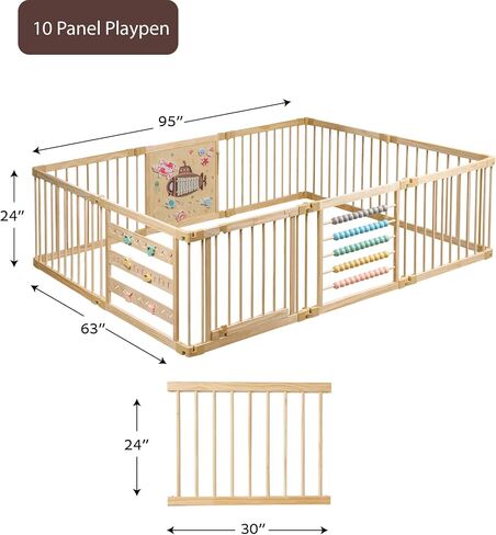 Playden Playpen كبير جدًا للأطفال الصغار والرضع - تحت سمة البحر Toy Desighn - (8/10) ألواح خشبية - قابلة للطي وقابلة للتعديل القابلة للتعديل - ممسحة كبيرة للأطفال (8 لوحات) in Kuwait
