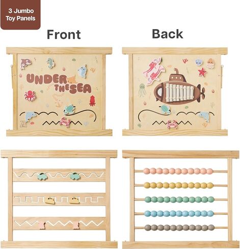 Playden Playpen كبير جدًا للأطفال الصغار والرضع - تحت سمة البحر Toy Desighn - (8/10) ألواح خشبية - قابلة للطي وقابلة للتعديل القابلة للتعديل - ممسحة كبيرة للأطفال (8 لوحات) in Kuwait