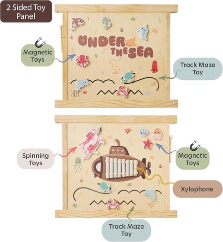 Playden Playpen كبير جدًا للأطفال الصغار والرضع - تحت سمة البحر Toy Desighn - (8/10) ألواح خشبية - قابلة للطي وقابلة للتعديل القابلة للتعديل - ممسحة كبيرة للأطفال (8 لوحات) in Kuwait