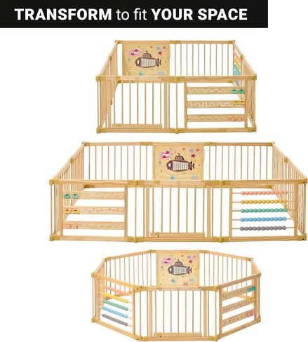 Playden Playpen كبير جدًا للأطفال الصغار والرضع - تحت سمة البحر Toy Desighn - (8/10) ألواح خشبية - قابلة للطي وقابلة للتعديل القابلة للتعديل - ممسحة كبيرة للأطفال (8 لوحات) in Kuwait