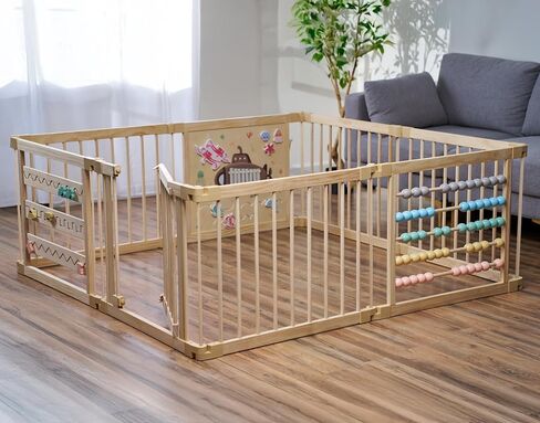 Playden Playpen كبير جدًا للأطفال الصغار والرضع - تحت سمة البحر Toy Desighn - (8/10) ألواح خشبية - قابلة للطي وقابلة للتعديل القابلة للتعديل - ممسحة كبيرة للأطفال (8 لوحات) in Kuwait