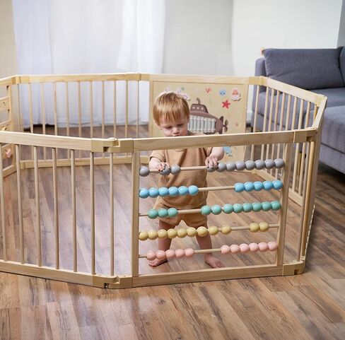 Playden Playpen كبير جدًا للأطفال الصغار والرضع - تحت سمة البحر Toy Desighn - (8/10) ألواح خشبية - قابلة للطي وقابلة للتعديل القابلة للتعديل - ممسحة كبيرة للأطفال (8 لوحات) in Kuwait