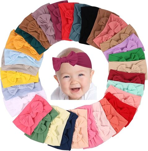 31Pcs Baby Bows Headbands Soft Nylon Baby Girl Bows Elastic Handmade Toddler Bows Headwrap Colorful Girls Hair Bows Girls Hair Accessories for Newborn Infant Toddler Kids in Kuwait