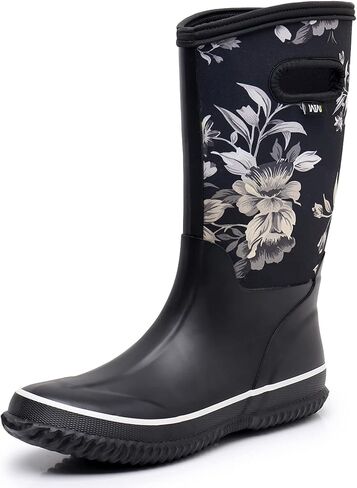 WTW Womens Mid Calf Rain Boots - مقاوم للماء Neoprene Rubber Boots Mud Outdoor Hunting Garden Boots in Kuwait