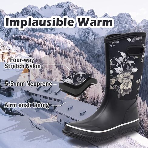 WTW Womens Mid Calf Rain Boots - مقاوم للماء Neoprene Rubber Boots Mud Outdoor Hunting Garden Boots in Kuwait