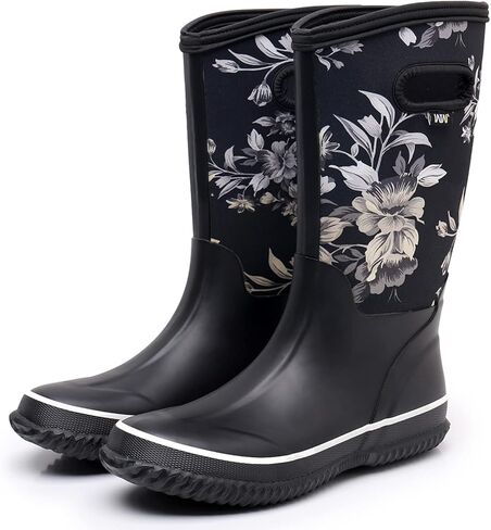 WTW Womens Mid Calf Rain Boots - مقاوم للماء Neoprene Rubber Boots Mud Outdoor Hunting Garden Boots in Kuwait