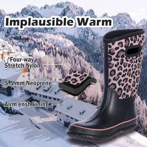 WTW Womens Mid Calf Rain Boots - مقاوم للماء Neoprene Rubber Boots Mud Outdoor Hunting Garden Boots in Kuwait