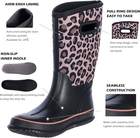 WTW Womens Mid Calf Rain Boots - مقاوم للماء Neoprene Rubber Boots Mud Outdoor Hunting Garden Boots in Kuwait