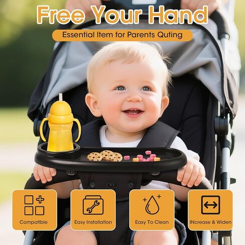 D-BABE Universal Snack Tray for Stroller: BPA-Free Baby Cup Holder Food Tray - Stays in Place Stroller Caddy Attachment for Kids Girls & Boys - Toddler Travel Accessories Snacking On The Go in Saudi Arabia
