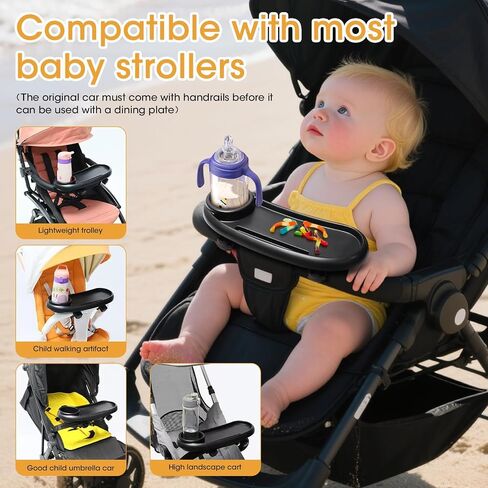 D-BABE Universal Snack Tray for Stroller: BPA-Free Baby Cup Holder Food Tray - Stays in Place Stroller Caddy Attachment for Kids Girls & Boys - Toddler Travel Accessories Snacking On The Go in Saudi Arabia