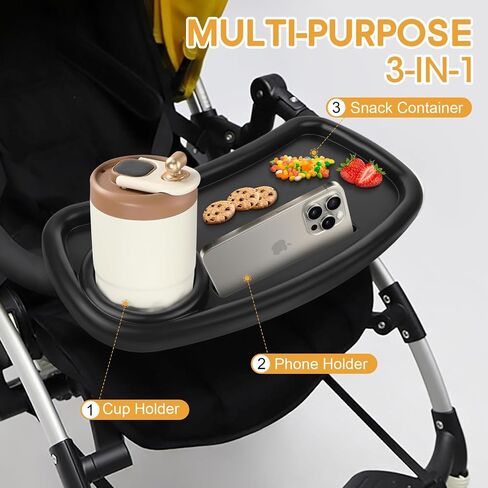 D-BABE Universal Snack Tray for Stroller: BPA-Free Baby Cup Holder Food Tray - Stays in Place Stroller Caddy Attachment for Kids Girls & Boys - Toddler Travel Accessories Snacking On The Go in Saudi Arabia