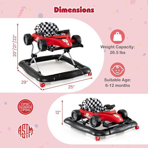 عسل جوي بيبي ووكر ، 4 في 1 في -1 ، دفع نشاط الرضع للرضيع ، ووكر ، والسيارات الصغار مع ارتفاعات قابلة للتعديل ، والموسيقى ، والأضواء ، ومقعد مبطن ، ومشي الطفل مع عجلات للفتيان الفتيات من 6 إلى 18 شهرًا (أحمر) in Kuwait