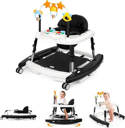 5-in-1 Music and Lights Baby Walker قابلة للطي مع 5 ارتفاعات قابلة للتعديل ، مشاة الأطفال مع عجلات وسرد حندس محمول ، طفل الأطفال الرضع لصالح Baby Boy Girls من 6 إلى 18 شهرًا in Saudi Arabia