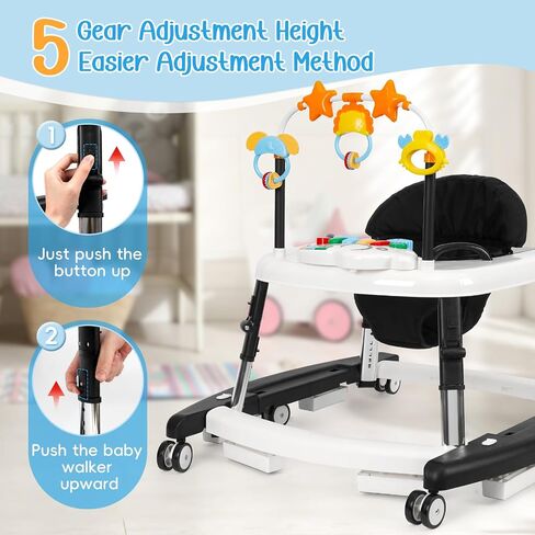 5-in-1 Music and Lights Baby Walker قابلة للطي مع 5 ارتفاعات قابلة للتعديل ، مشاة الأطفال مع عجلات وسرد حندس محمول ، طفل الأطفال الرضع لصالح Baby Boy Girls من 6 إلى 18 شهرًا in Saudi Arabia