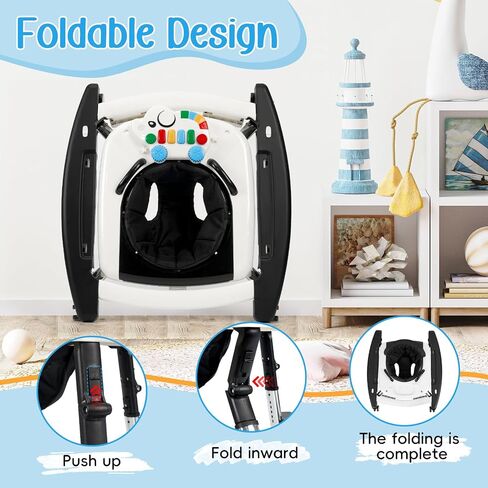 5-in-1 Music and Lights Baby Walker قابلة للطي مع 5 ارتفاعات قابلة للتعديل ، مشاة الأطفال مع عجلات وسرد حندس محمول ، طفل الأطفال الرضع لصالح Baby Boy Girls من 6 إلى 18 شهرًا in Saudi Arabia