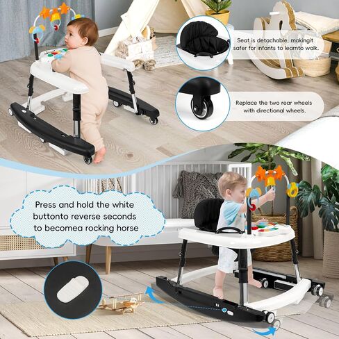 5-in-1 Music and Lights Baby Walker قابلة للطي مع 5 ارتفاعات قابلة للتعديل ، مشاة الأطفال مع عجلات وسرد حندس محمول ، طفل الأطفال الرضع لصالح Baby Boy Girls من 6 إلى 18 شهرًا in Saudi Arabia