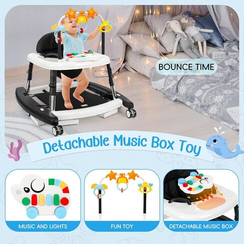 5-in-1 Music and Lights Baby Walker قابلة للطي مع 5 ارتفاعات قابلة للتعديل ، مشاة الأطفال مع عجلات وسرد حندس محمول ، طفل الأطفال الرضع لصالح Baby Boy Girls من 6 إلى 18 شهرًا in Saudi Arabia