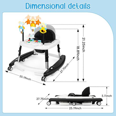 5-in-1 Music and Lights Baby Walker قابلة للطي مع 5 ارتفاعات قابلة للتعديل ، مشاة الأطفال مع عجلات وسرد حندس محمول ، طفل الأطفال الرضع لصالح Baby Boy Girls من 6 إلى 18 شهرًا in Saudi Arabia