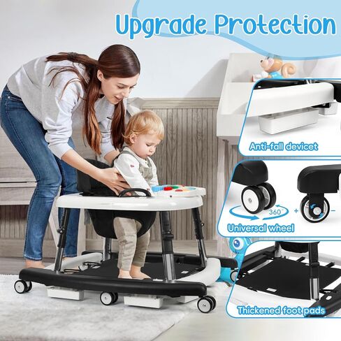 5-in-1 Music and Lights Baby Walker قابلة للطي مع 5 ارتفاعات قابلة للتعديل ، مشاة الأطفال مع عجلات وسرد حندس محمول ، طفل الأطفال الرضع لصالح Baby Boy Girls من 6 إلى 18 شهرًا in Saudi Arabia