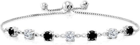 Gem Stone King 925 Sterling Silver Blue Created Sapphire and White Moissanite Tennis Bracelet For Women (2.39 Cttw, Round 4.5MM, Fully Adjustable Up to 9 Inch) in Kuwait