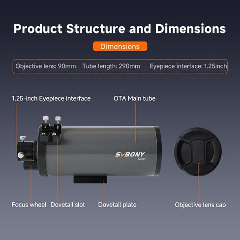 SVBONY MK90 Astronomy Visual Kit, Maksutov Cassegrain Telescope for Adults, Compact and Lightweight OTA with Finderscope, Diagonal Mirror and Zoom Eyepiece, for Planet Moon Visual, Daily Observation in Saudi Arabia