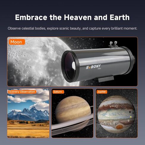 SVBONY MK90 Astronomy Visual Kit, Maksutov Cassegrain Telescope for Adults, Compact and Lightweight OTA with Finderscope, Diagonal Mirror and Zoom Eyepiece, for Planet Moon Visual, Daily Observation in Saudi Arabia
