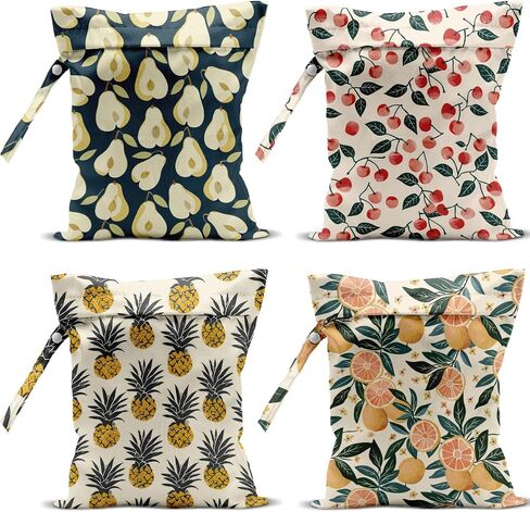 4 Pack Cute Fruit Wet Bag Waterproof Washable Reusable Wet Dry Bag for Swimsuit Dirty Clothes Cloth Diaper Travel Beach Pool Yoga Gym Toiletries Travel Beach Essentials Cherry Orange Pineapple in Kuwait