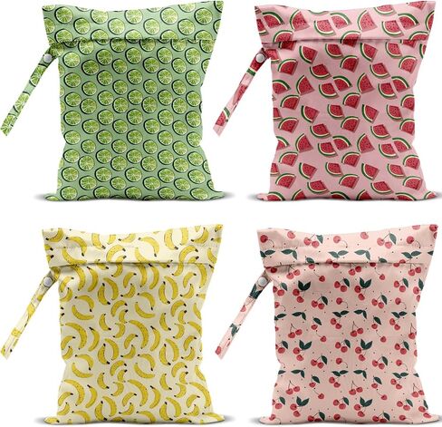 4 Pack Cute Fruit Wet Bag Waterproof Washable Reusable Wet Dry Bag for Swimsuit Dirty Clothes Cloth Diaper Travel Beach Pool Yoga Gym Toiletries Travel Beach Essentials Cherry Orange Pineapple in Kuwait