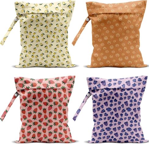 4 Pack Cute Fruit Wet Bag Waterproof Washable Reusable Wet Dry Bag for Swimsuit Dirty Clothes Cloth Diaper Travel Beach Pool Yoga Gym Toiletries Travel Beach Essentials Cherry Orange Pineapple in Kuwait