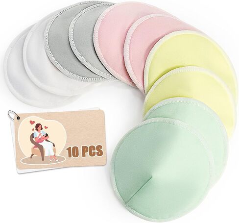 10 PCS Reusable Nursing Pads - Breast Pads for Leaking Milk Nipple Pads for Breastfeeding Essentials Nipple Shields for Breastfeeding Newborn Washable Nursing Bra Cover Pads Multicolor L 4.7" in Saudi Arabia