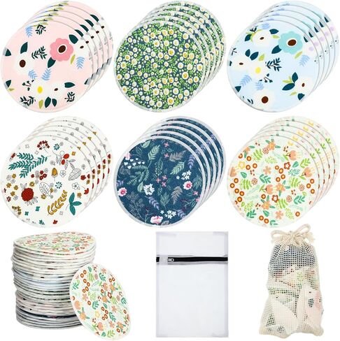 Sosation 30 Pcs Reusable Breast Pads Bamboo Nursing Pads with Wet and Laundry Bag Floral Nipple Favor Breastfeeding Mom Gift(Fresh Pattern) in Saudi Arabia