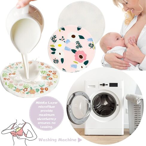 Sosation 30 Pcs Reusable Breast Pads Bamboo Nursing Pads with Wet and Laundry Bag Floral Nipple Favor Breastfeeding Mom Gift(Fresh Pattern) in Saudi Arabia