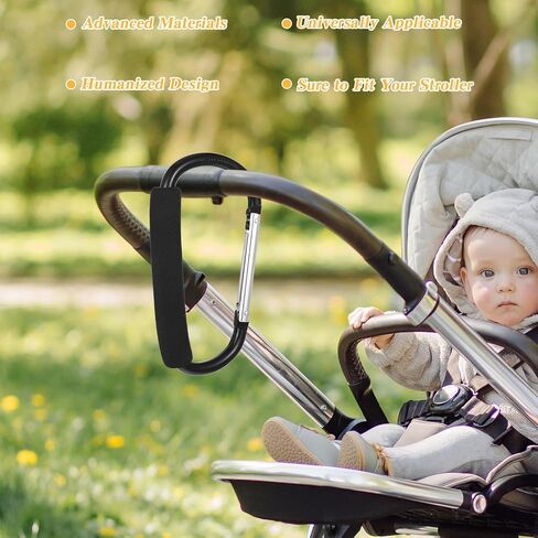 خطاط السنانير لوجود الأعراق لأكياس معلقة والتسوق ، مقطع عربات كبير 5 '' ، إكسسوارات Universal Strollers للأم ، مقطع Carabiner كبير الثقيلة (أسود) in Saudi Arabia