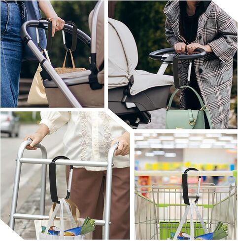 خطاط السنانير لوجود الأعراق لأكياس معلقة والتسوق ، مقطع عربات كبير 5 '' ، إكسسوارات Universal Strollers للأم ، مقطع Carabiner كبير الثقيلة (أسود) in Saudi Arabia