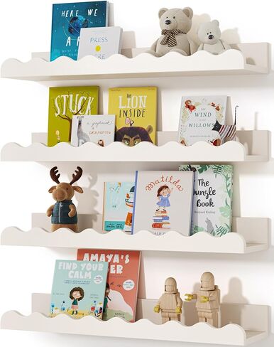 Seocry Kids' Bookshelf Set of 4 - White Floating Nursery Book Shelves, Picture Ledge Shelf for Wall Decor and Storage - Perfect for Books, Toys, Photo Frames, and Nursery Décor in Saudi Arabia