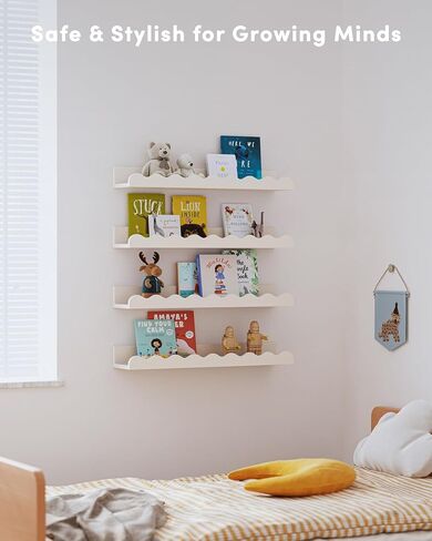 Seocry Kids' Bookshelf Set of 4 - White Floating Nursery Book Shelves, Picture Ledge Shelf for Wall Decor and Storage - Perfect for Books, Toys, Photo Frames, and Nursery Décor in Saudi Arabia