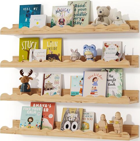 Seocry Kids' Bookshelf Set of 4 - White Floating Nursery Book Shelves, Picture Ledge Shelf for Wall Decor and Storage - Perfect for Books, Toys, Photo Frames, and Nursery Décor in Saudi Arabia